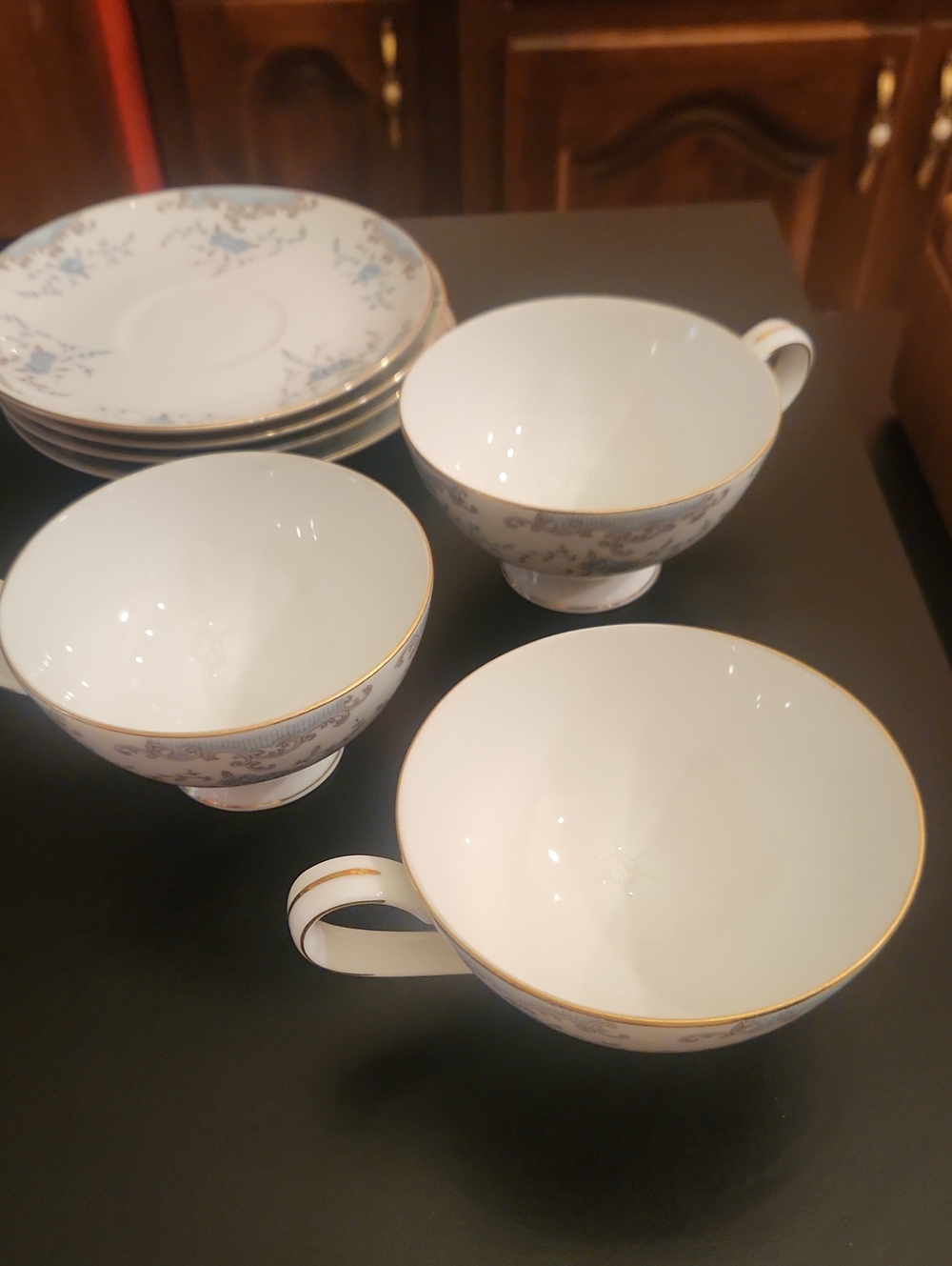 Seville Imperial China White Porcelain Mug with Gold Trim and Blue Floral Accent